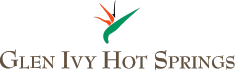 Glen Ivy Hot Springs logo with green text and a red and green leaf design on a white background