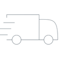 a grey-on-black icon of a delivery truck moving